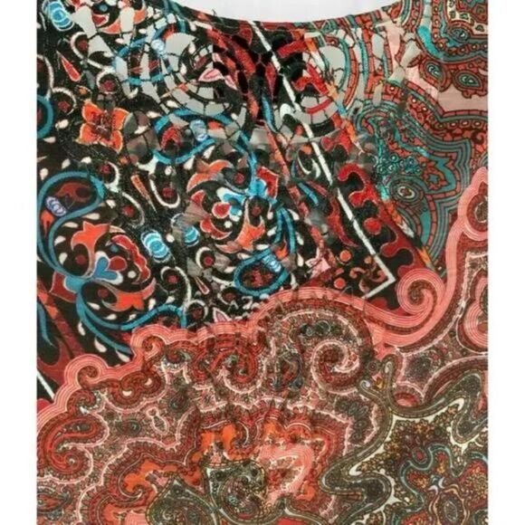 French Blue Women's Multicolor Paisley Shirt Back Embroidered 3/4 Sleeves Top XL - Picture 3 of 6